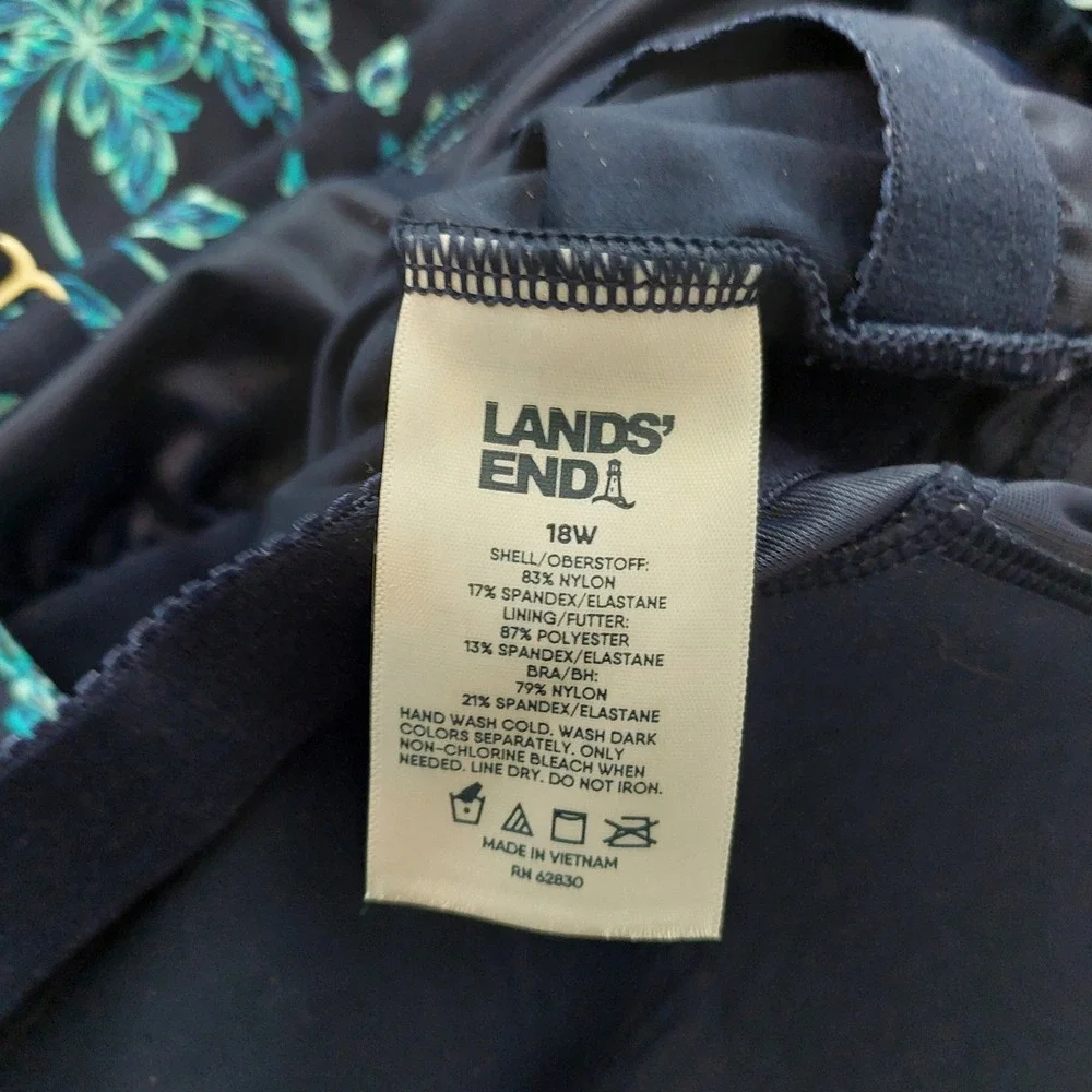 Land's End Blue Floral Print Side Tie Swim Dress One Piece‎ Swimsuit Size 18W